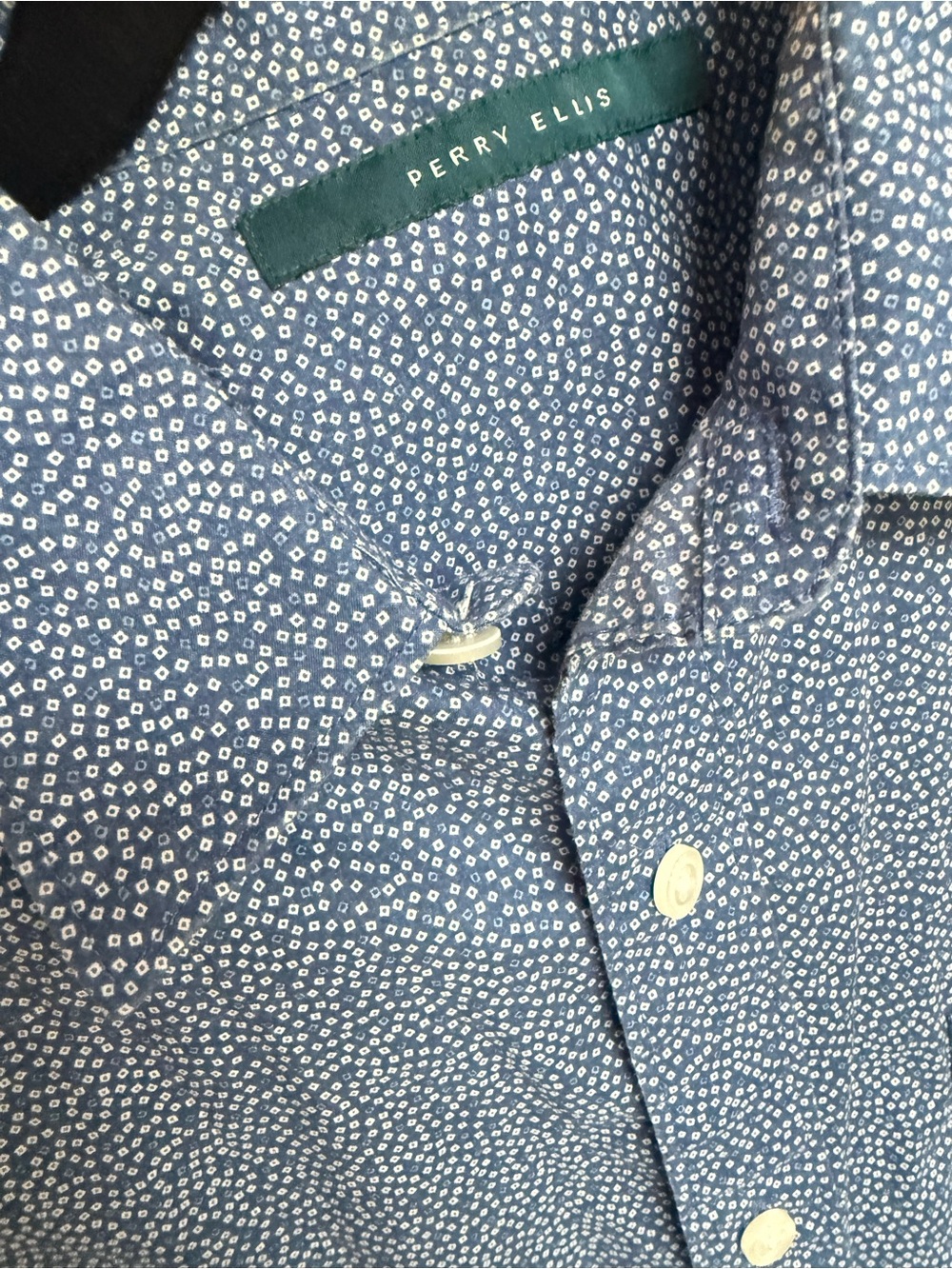 Perry Ellis Blue Micro-Floral Short Sleeve Button-Down Shirt Mens Small